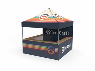 10x10 MightyTent with 3 half walls 3 counters and a back wall