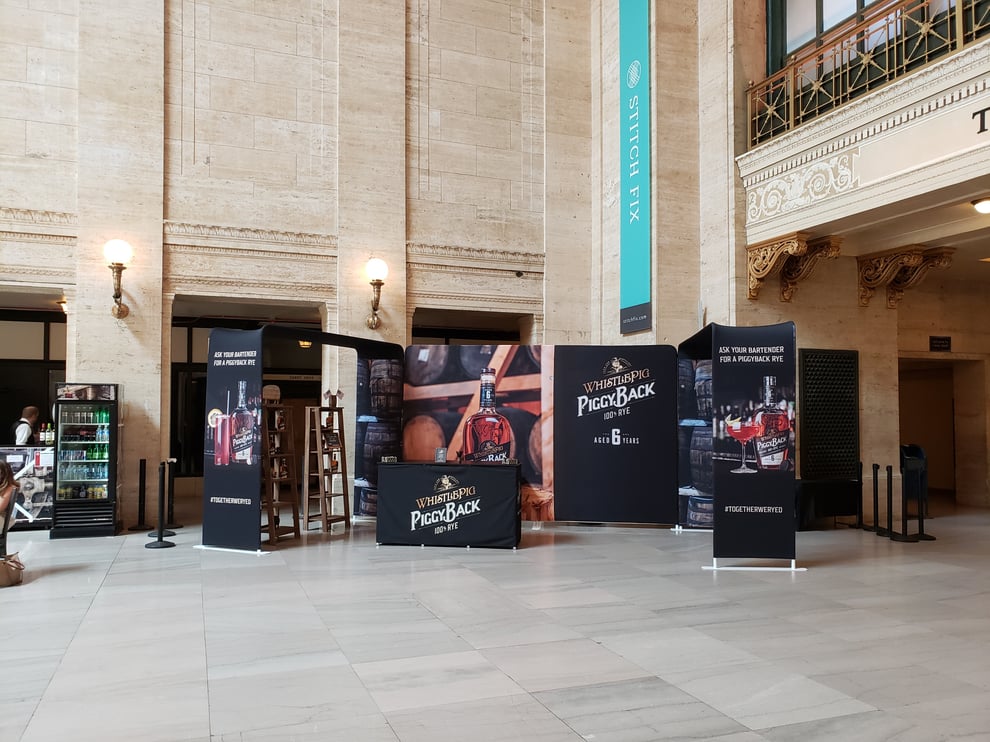 Whistle Pig Grand Central Station Product Sampling Setup