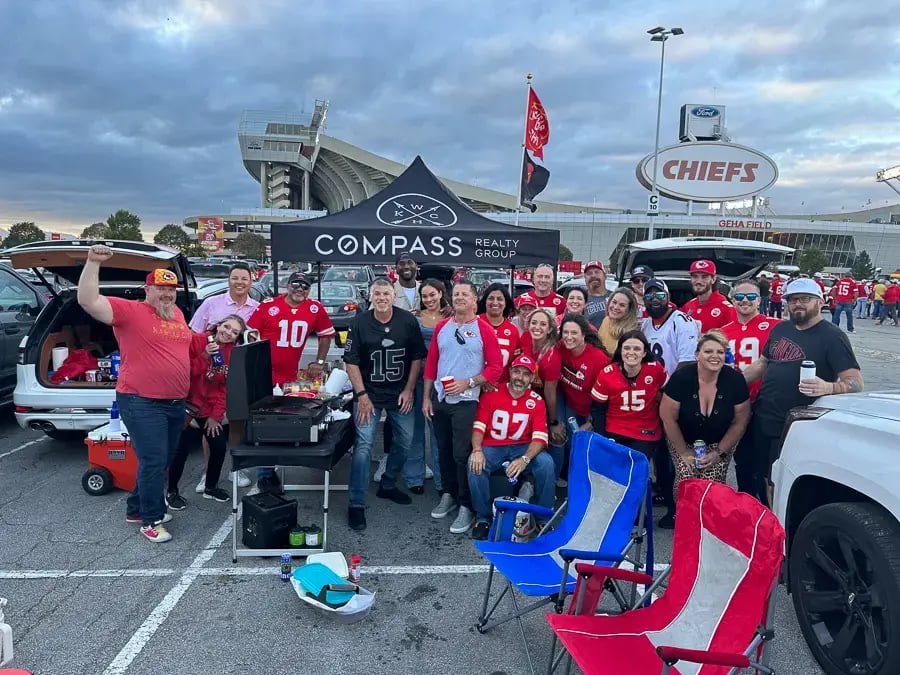 Kansas City Chiefs tailgate featuring a custom pop-up tent by TentCraft