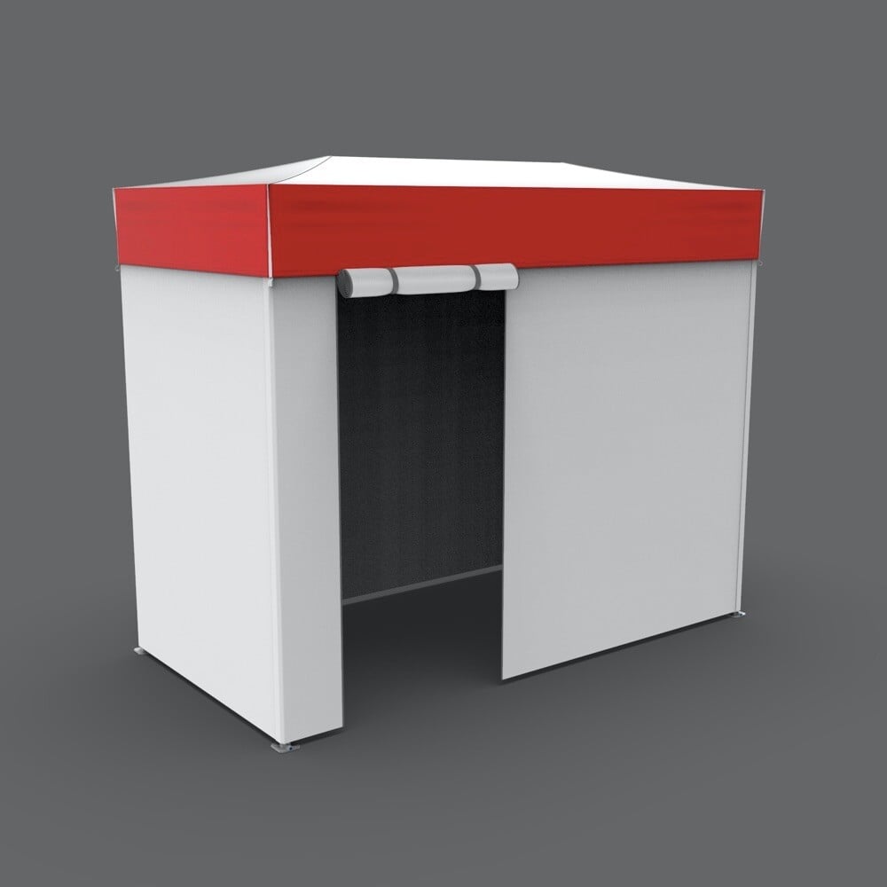 5x10 flat-roof medical tent with white walls and a red border on the roof
