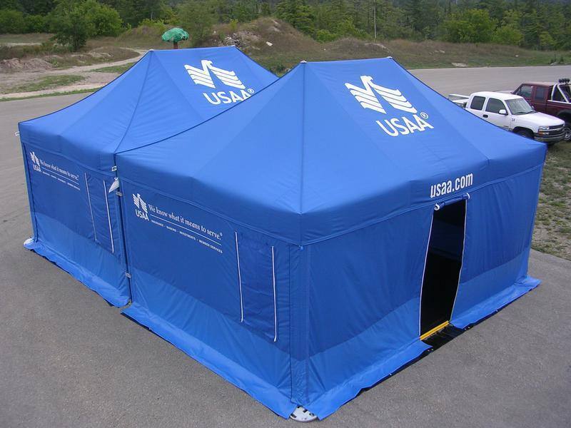Custom printed blue USAA medical treatment tent