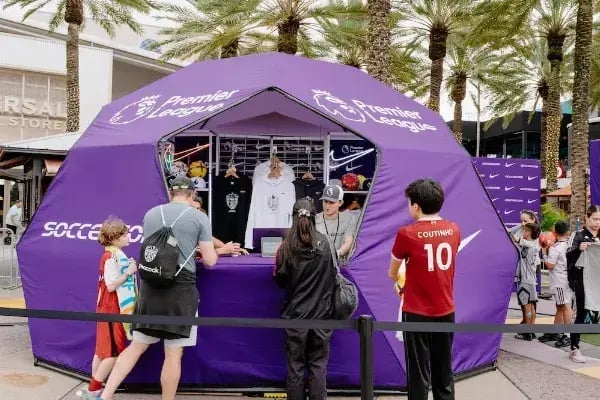 Lightweight geodesic event dome for the Premiere League.