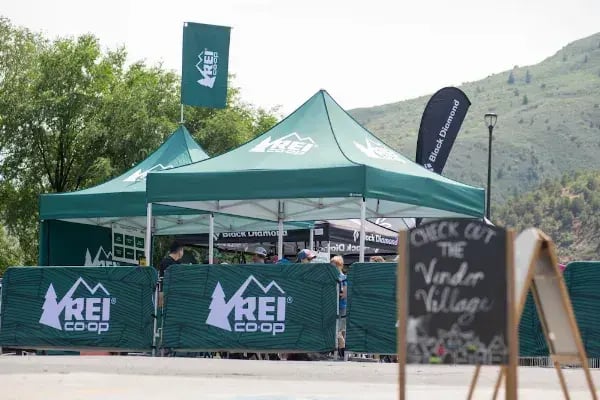 A heavy-duty custom pop-up tent for REI.
