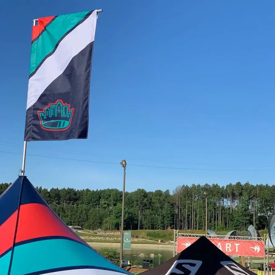 A tent peak flag