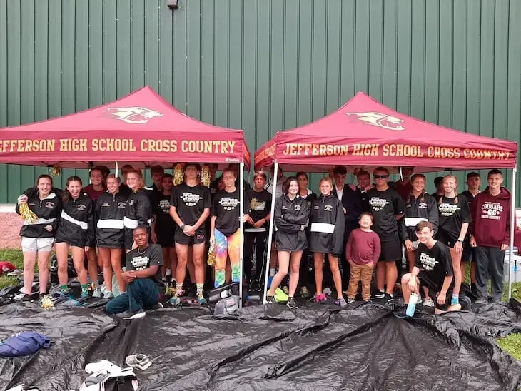 Jefferson High School pop-up tent with banner