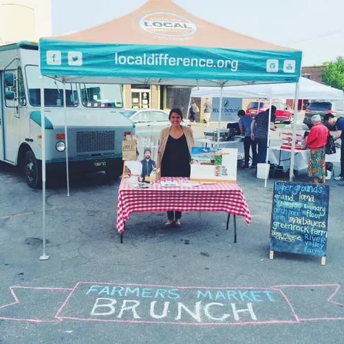 A 10x10 medium-duty pop-up tent at farmers market.