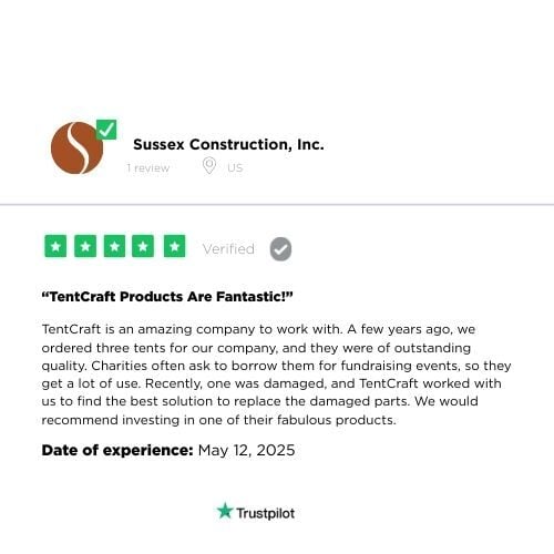 Five star review of TentCraft Monarchtent and TentCraft's customer service excellence.