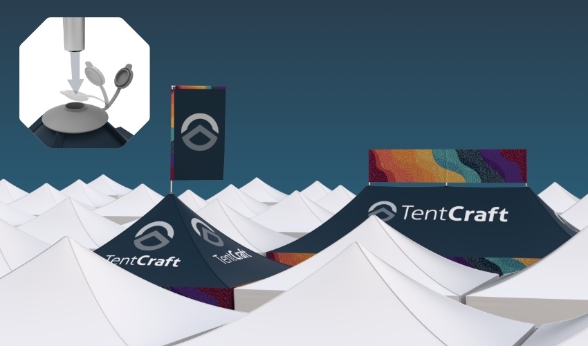 Custom peak flags and banners for canopy tents