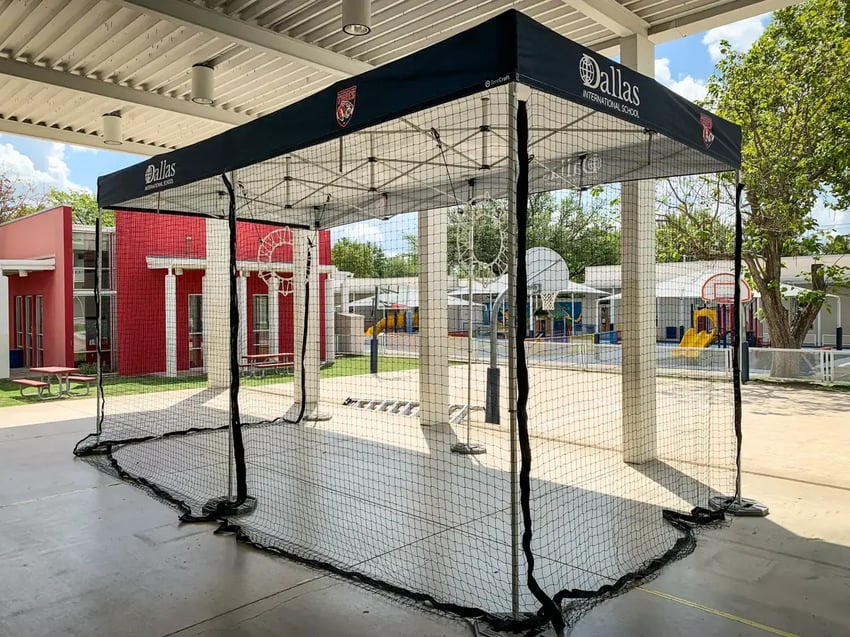 Netted Drone Enclosure at School for Drone Soccer