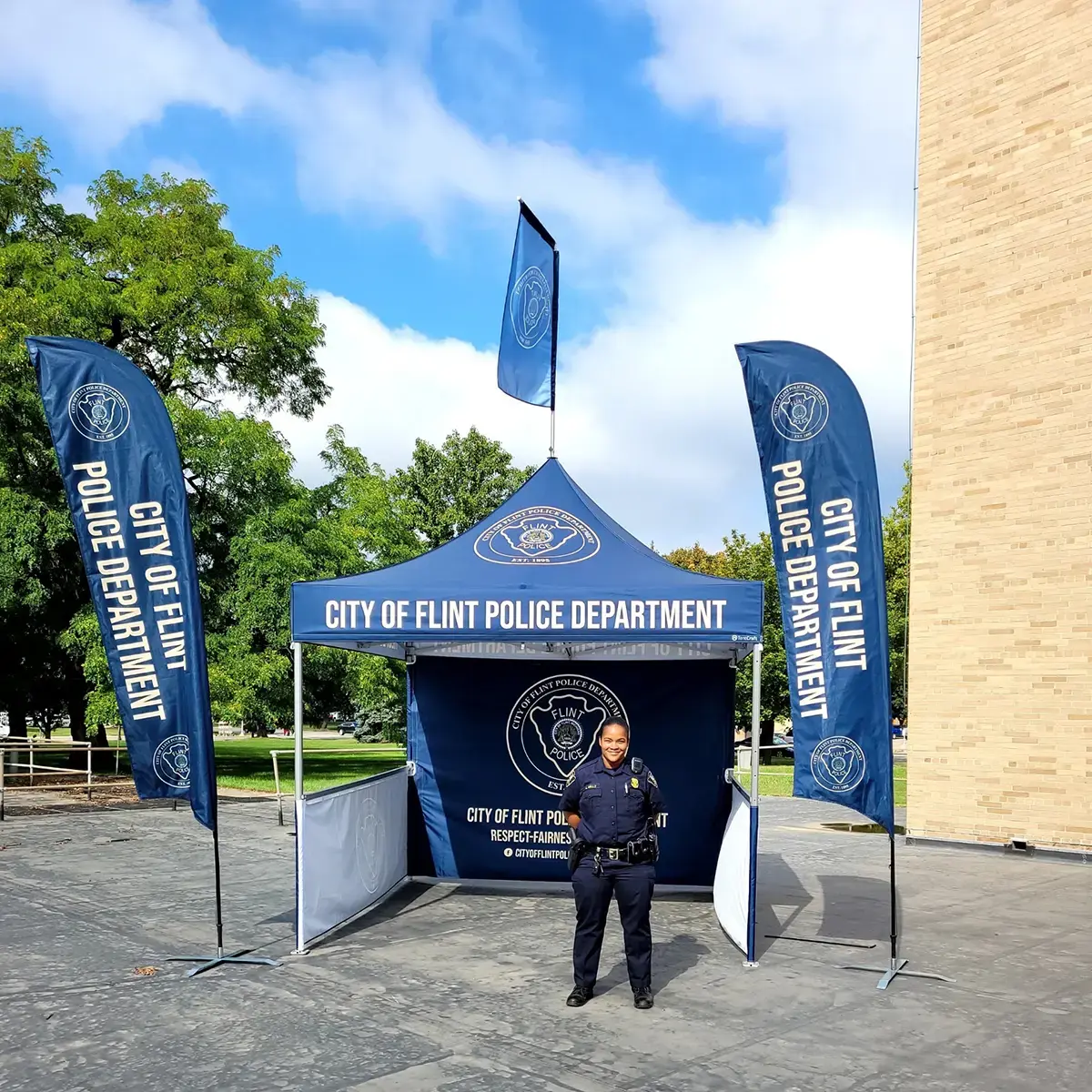 A community engagement tent for the Flint Police Department