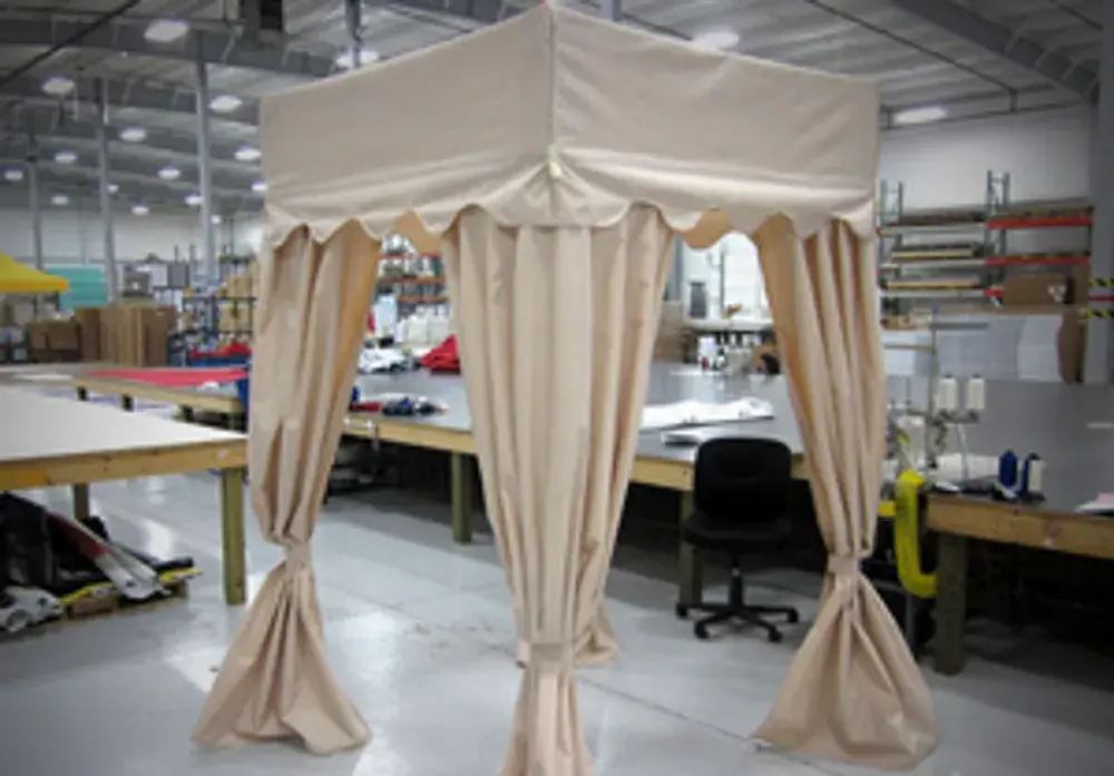Scalloped Valances and Tent Curtains on a custom pop-up tent