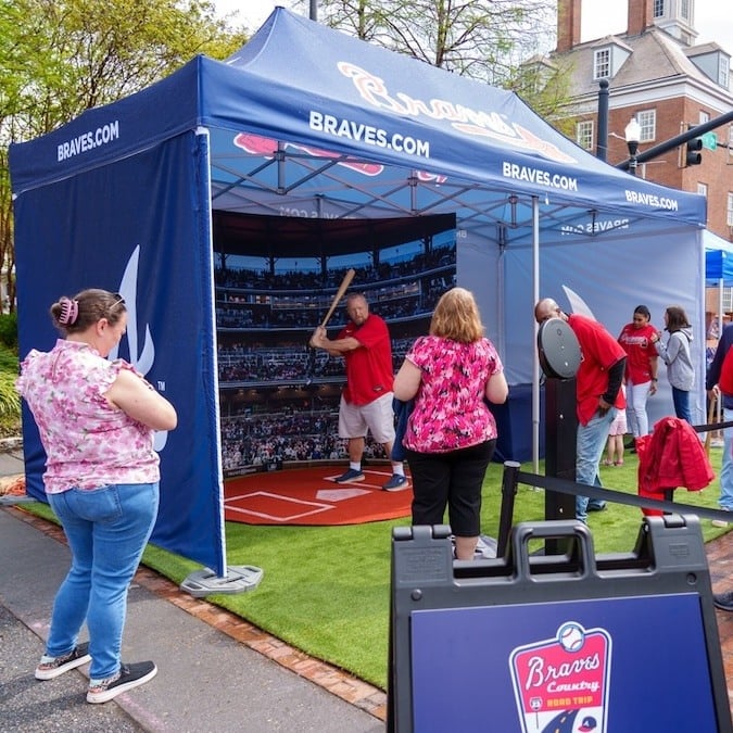 A custom 10x20 heavy-duty pop-up tent for an Atlanta Braves activation