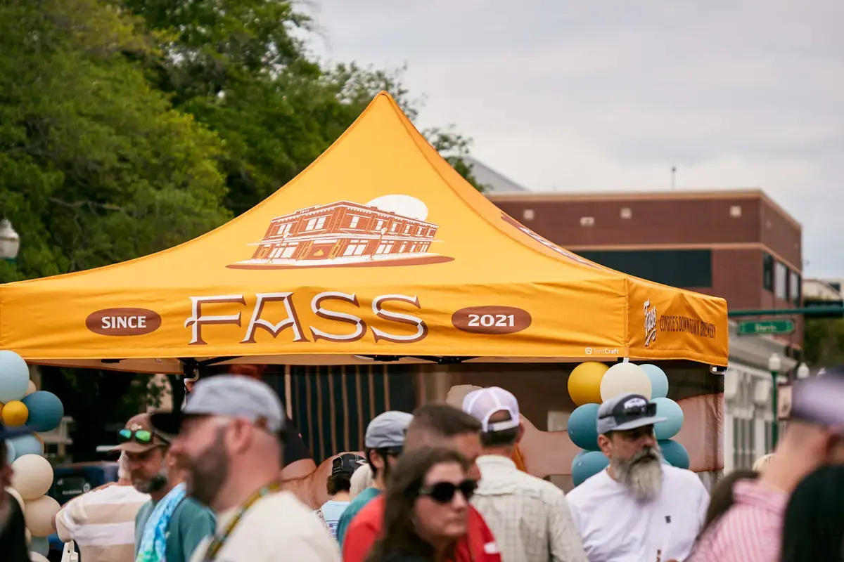 Close-up of Fass Brewing mightyTENT