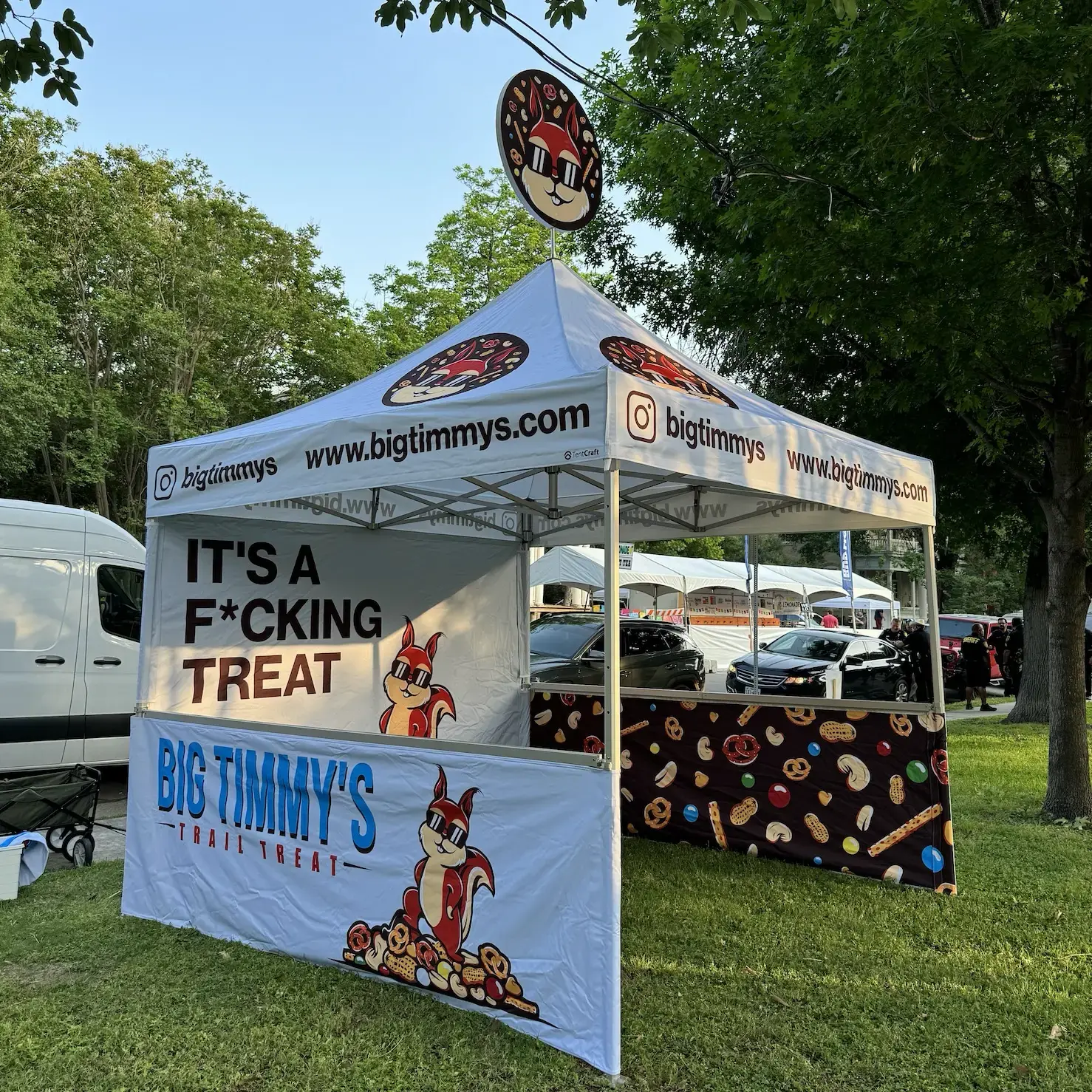 A lollipop tent topper for Big Timmy's snack company